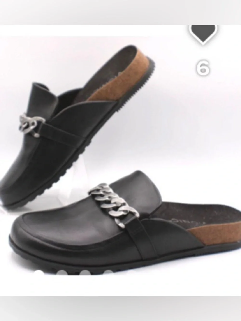 Vionic Black Slip-On Mules with Silver Chain Accent